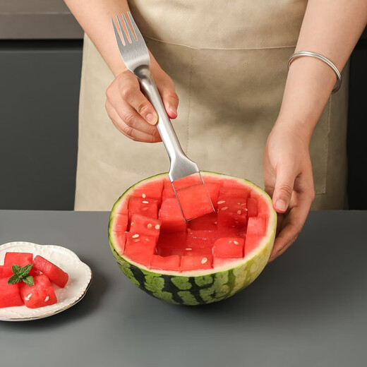 Kawashimaya (Kawashimaya) Kawashimaya stainless steel watermelon cutting artifact dicing and dicing fruit divider household special fork tool for eating melon, cutting/fork dual-purpose watermelon dicing device