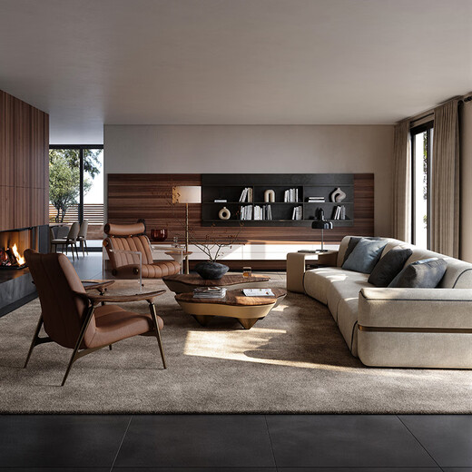 
TAZA sofa Italian minimalist fabric sofa Villa whole house matching living room series Light luxury module sofa combination Top Notch fabric VIP module 4 foot pedal V-class full leather
