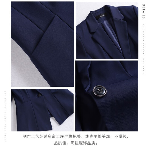 Jian Ting professional wear women's suit new fashion spring and autumn temperament women's suit work clothes suit interview formal work wear navy blue suit + trousers L
