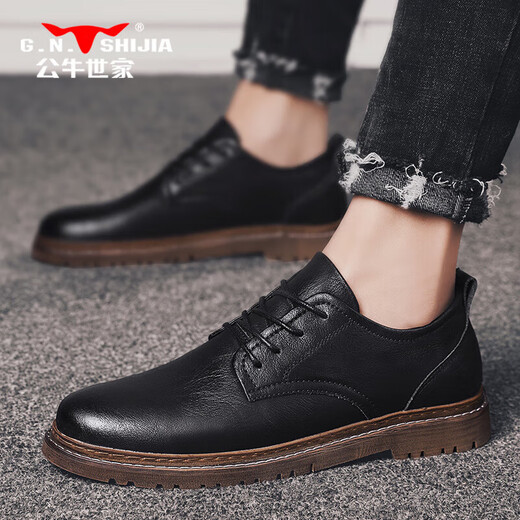 Chaussures pour hommes de famille de taureaux Chaussures en cuir décontractées British Style Men's Business Formel Shoes Black Lace Chaussures Men's Black 42