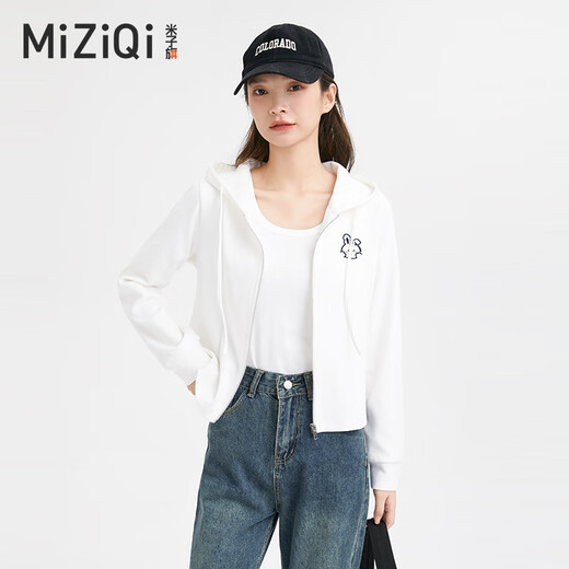 Miziqi Sweinshirt Spring y Autumn Capicked Chaqueta para mujeres 2025 Diseño delgado y delgado Corea gris corta Spring y Autumn Blue Letter 9272 Cecho izquierdo Pequeño blanco L