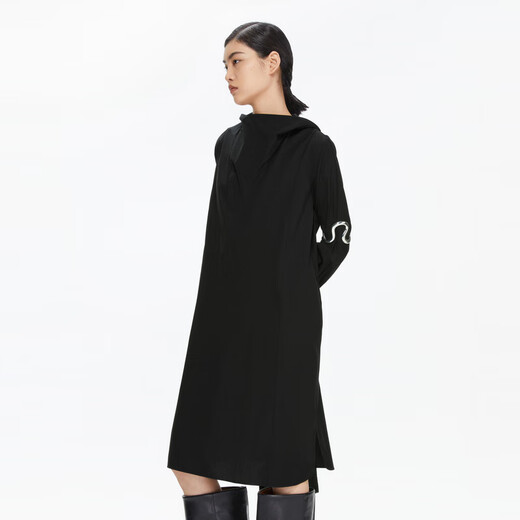 
JNBY/Jiangnan Buddies Spring and Autumn Dress A-line Long Sleeve Commuter Women's Medium-Length Loose Stand Collar 5N1G13780 001/This Black L