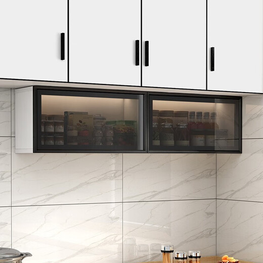 Pinjing aluminum alloy wall cabinet kitchen wall cabinet lower spice cabinet storage cabinet glass flip cabinet honeycomb aluminum wall cabinet storage rack flip up width 50 gray cabinet height 33 depth 22 no back panel no light brown glass