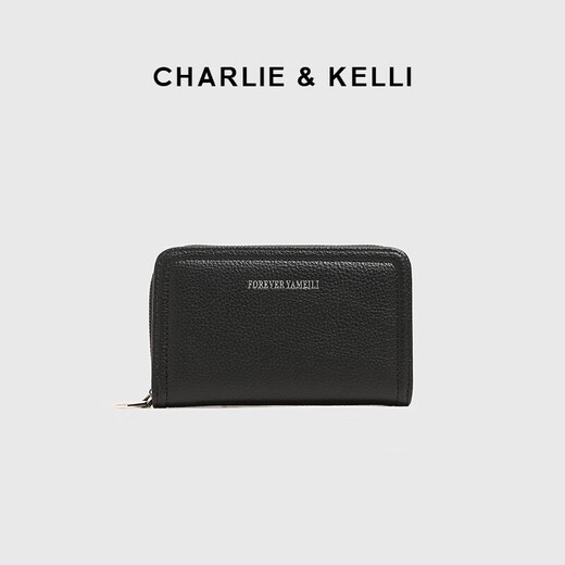 CHARLIE & KELLI官网 CK轻奢包包女包拉链短款多卡位女士2025新款卡包零钱包 黑色