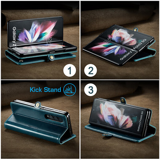 Helmseil Samsung Zfol3 Mobiltelefonhülle Volleinkleber Faltklammern Flip Leder Hülle Galaxie W22 Schutzhülle Fold3 Luxury Magnetic Card Slot Wallet Samsung Z Fold3 /W22 5G Noble Schwarz