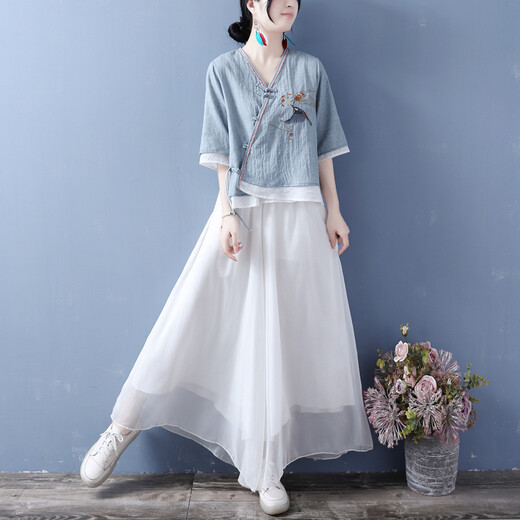 Misty Apricot, Republik China-Stil-Retro-Buckle-Set, chinesischer Stil, ethnischer Stil, chinesischer Stil, chinesischer Stil, chinesischer Stil, chinesischer Stil, chinesischer Frauenstickerei, V-Ausck-Baumwollwäsche, Fleischpulver (Top) L, Empfohlen, 105-120 Jin [Jin gleich 0,5 kg]