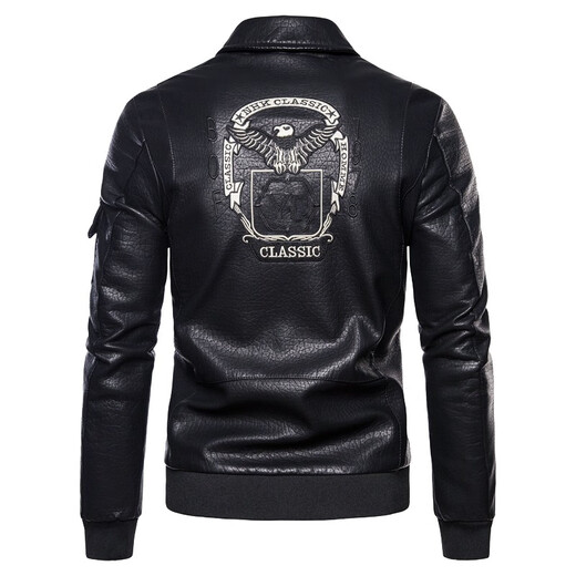 Xia Bingni Bomber Jacket Men's Trendy Brand Jacket New Autumn and Winter Men's Cycling Motorcycle Suit Leather Embroidered Men's Leather Jacket Black (Not Thickened) 2XL