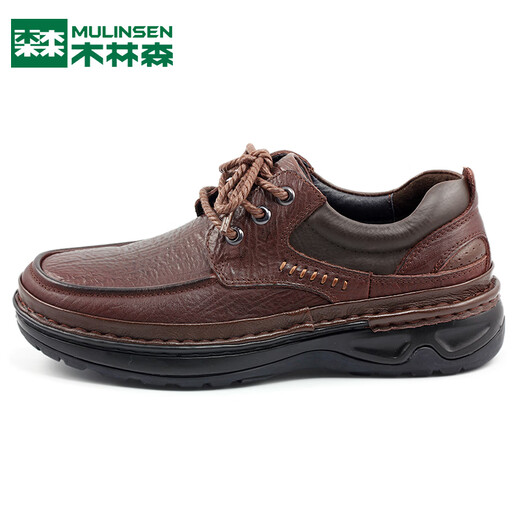 Mulinsen men's casual shoes, toe-layer cowhide, new high-end business casual leather shoes, versatile lace-up, double-layer non-slip thick sole, brown 39 (250mm), loose and large version