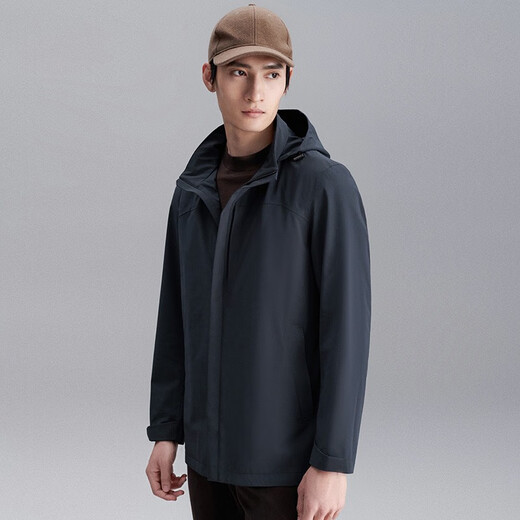 Angel Bird Windbreaker Men's Preferred Autumn New Business Casual Loose Hooded Solid Color Windbreaker Jacket Navy Blue 3XL -54(190/108)