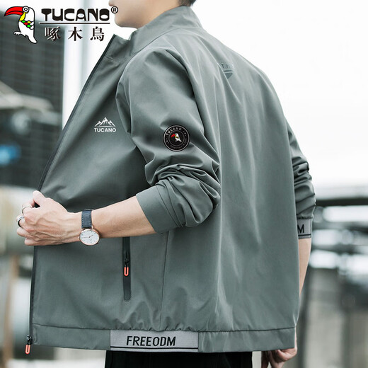 Woodpecker (TUCANO) jacket for men spring and autumn business casual jacket for men cadre loose trendy stand collar clothes for men bean gray XL