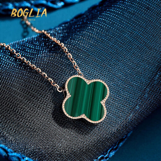 BOGLIA four-leaf clover necklace for women 18k gold malachite lucky pendant clavicle chain niche birthday gift for girlfriend 18k gold four-leaf clover necklace-malachite