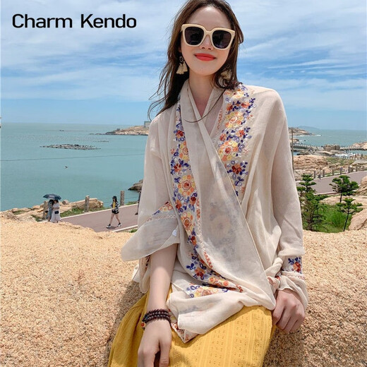 Charm Kendo官网女丝巾防晒旅游披肩海边度假时尚百搭披肩生日礼物送女友妈妈 米色 送老婆女朋友高级感实用
