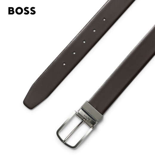 BOSS【父亲节礼物】男士新款针扣双面皮革腰带皮带 002-黑色 115cm