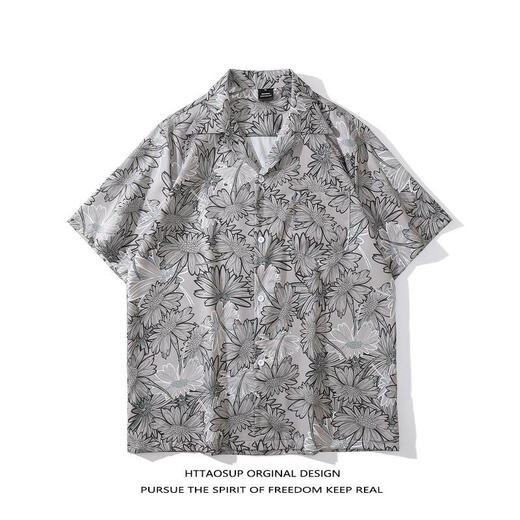 Smart Dog Flower Hemd Retro Hong Kong Stil Männer Hawaiian Style Kurzarm gebrochene Frauen Hong Kong Stil gut aussehender Strandhemd Big White 7027 m