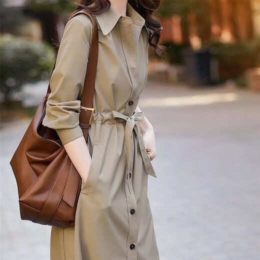 Pier Cardin Thin Temperament Windbrecher für Frauen 2025 Frühlings- und Herbst neue koreanische Version kleiner Mantel vielseitiger Hemdjacke mit mittlerer Länge grau braun m