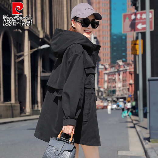 Pierre Cardin windbreaker women's mid-length 2025 spring and autumn new Korean version loose small high-end fashion workwear short coat trendy Khaki M