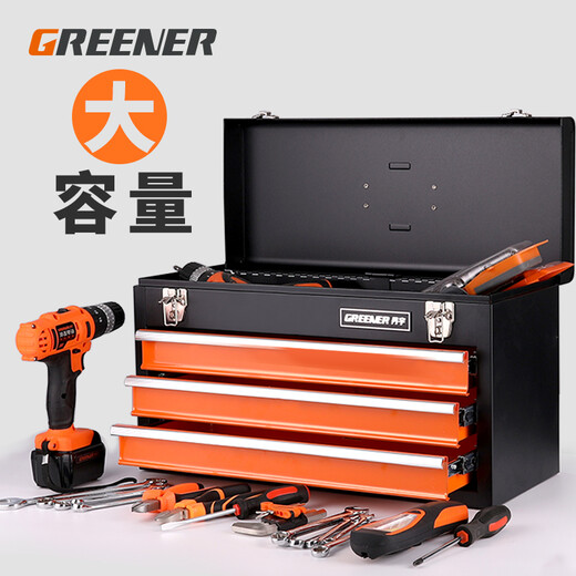 GREENER Multi-layer Hardware Tool Box Large Portable Multi-function Repair Tool Storage Box Portable Iron Box Multi-layer Four Drawer Tool Box-Orange Black
