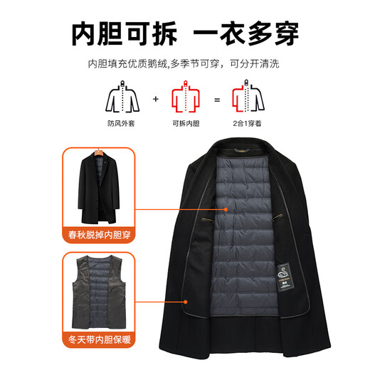 Pier Cardin High-End Wollmantel Herren Lange Windbreaker Jacket Herren neuer Business-Pendler Dickdown Liner Herren Black 170