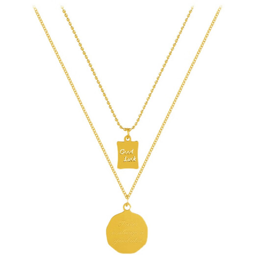Fat Donglai's same style double-layer K gold necklace 18 yellow Au750 color gold stacked niche Valentine's Day 18k rose gold-Roman numeral 2 necklace gift box certificate