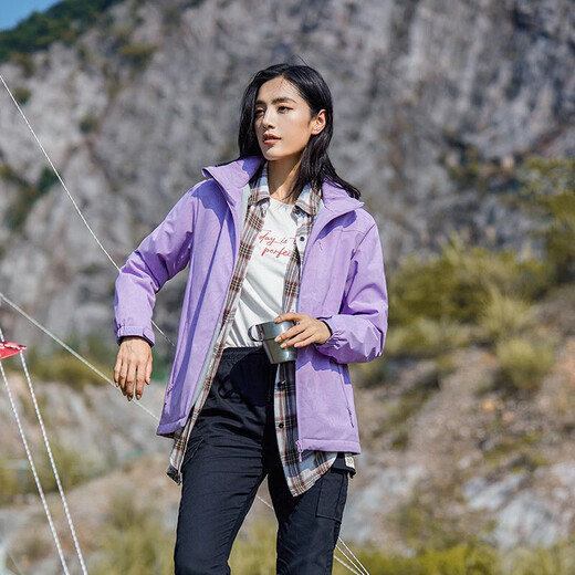 雅鹿加绒外套女男韩版小个子短款防风保暖风衣ins休闲单层登山冲锋衣 9930S-2熏衣紫-女【迷彩】 3XL