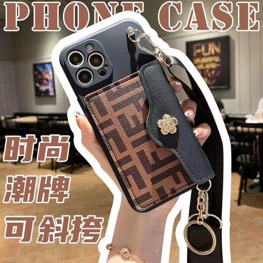 Collier Huawei Phone Mobile Lanyard Crossbody peut être soutenu par une corde Boîte de téléphone mobile Feel Halter Couc Durable Portefeuille Bagure de cartes de cartes Houndstooth Brown Bott