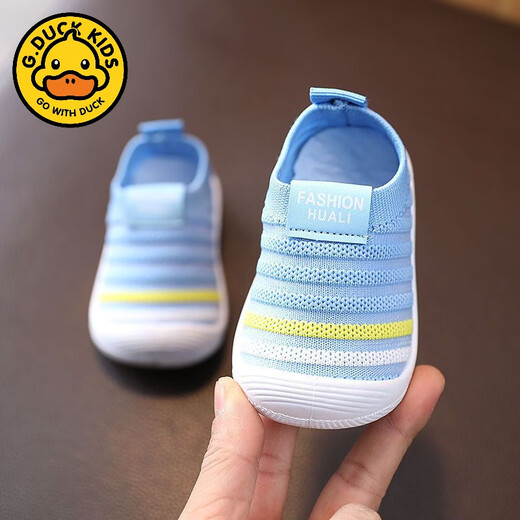 G.DUCKKIDS男宝宝学步鞋0-1-3岁2婴幼儿女童春秋网鞋透气软底防滑不掉鞋布鞋 灰色 18 内长12.5厘米