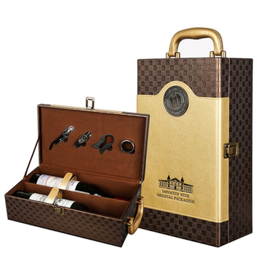 Chuangweiyue red wine leather box wine gift box double packaging box empty box foreign wine leather box wine box wine box black crocodile pattern double box with wine utensils
