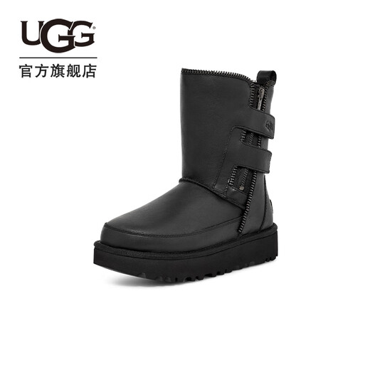 UGG冬季新款男女同款舒适时尚厚底拉链休闲经典短靴机车靴1164710 BLK | 黑色 39