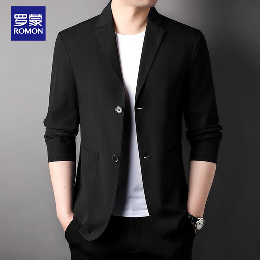 罗蒙（ROMON）防晒西服男夏季无痕免烫轻薄冰丝休闲西装外套上衣服2379 黑色3XL