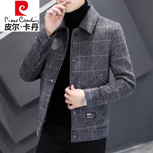 Pierre Cardin high-end autumn and winter woolen jacket men's short casual woolen woolen jacket men's thickened cashmere woolen trendy knitted style 2905 gray style regular 4XL