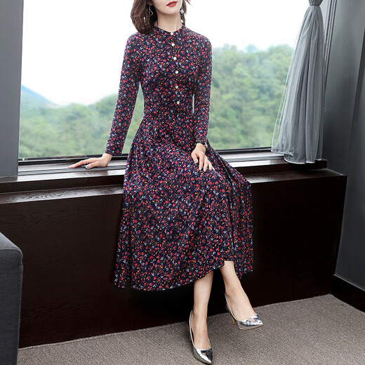 
Yimuqi's middle-aged women wear a dress of 40 to 50 years old, long-sleeved middle-aged temperament, floral slim woman with a big knee, green 3883# M Recommended 100Jin [Jin equals 0.5 kg]
