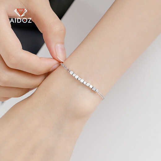 Aido Diamond Platinum Small Sugar Cube Bracelet Women's PT950 Platinum Broken Gold Bundy Beads Transfer Beads Gift for Girlfriend Full Cross Chain 3.7-3.9 Grams