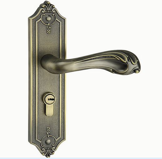 Huili custom antique mechanical door lock indoor bedroom door lock Chinese style ancient handle lock door handle lock bronze 45-55mm universal type with key