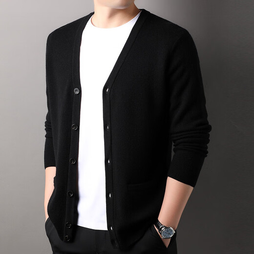 
Hengyuanxiang 100% pure wool cardigan men's V-neck solid color sweater autumn and winter new sweater trendy jacket 1520222 China Coffee M 170/48/105