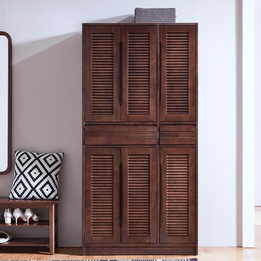 JIAYI shoe cabinet solid wood home door large capacity simple modern entrance cabinet balcony storage cabinet American high cabinet six doors walnut color