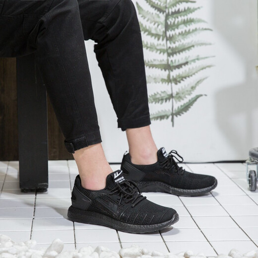 JETRAM men's shoes full black breathable hollow mesh shoes summer men's sports casual shoes lightweight mesh shoes net running shoes YT-all black (6175 men) 39
