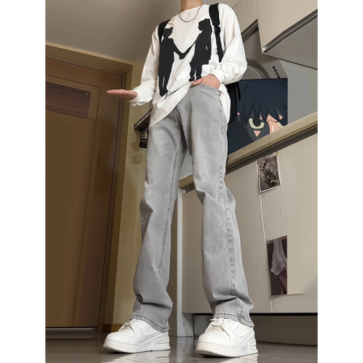 Viagra American Jeans Herren Frühlings- und Sommer-Atmosphäre Männer schlanke lässige Hose hohe gerade und leicht ausgestellte Hose schwarze XL-Größe (110jin [Jin entspricht 0,5 kg] -145jin [Jin entspricht 0,5 kg]))