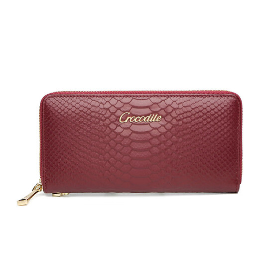 Crocodile shirt first layer cowhide long wallet snake pattern clutch bag women's fashion simple mobile phone bag T1983 wine red