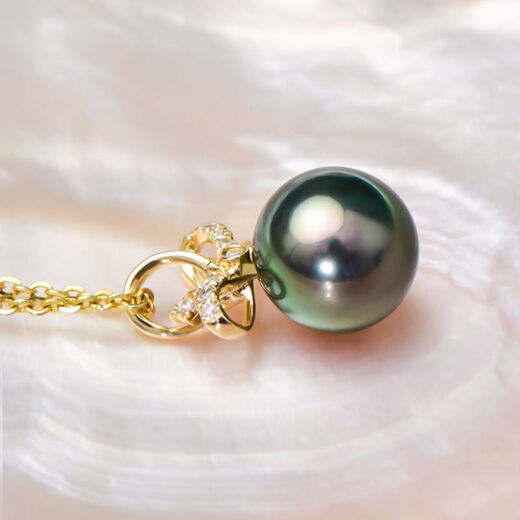 Bindao Black Pearl Necklace Pendant Tahitian Black Pearl Pendant Seawater Pearl Necklace Perfect Round Highlight Light Luxury Gift Malachite Green Slightly Flawed 15-16mm