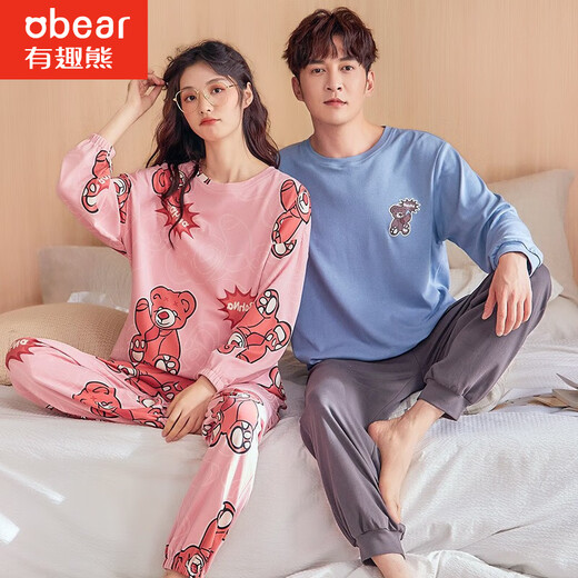 Funny Bear Ehepaar Pyjamas Baumwolle Frühlings- und Herbst Sommerpullover Männer Frauen Langarm Lange Hosen Student Jugend koreanische Heimkleidung zwei NSLXR-Women 2887 Männer 3887 M Frauen-