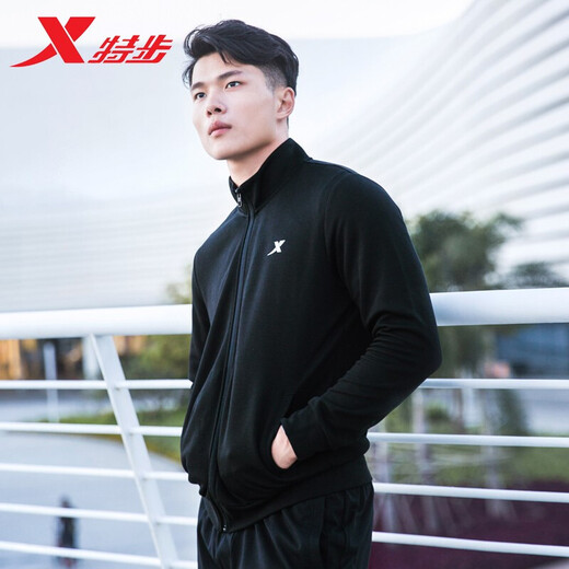 Extended hoodie men's sports jacket men's 2025 spring and summer new style windproof solid color jacket men's comfortable and casual long sleeves black-9277 (stand-standing collar) S