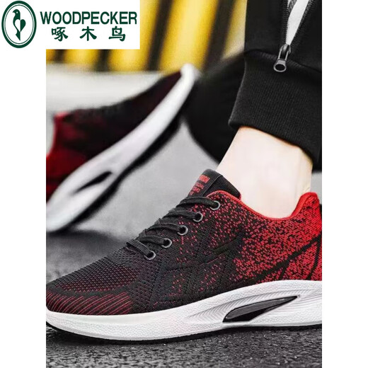 Holzspecker Neue Sportschuhe Herren weicher Sohle bequeme Laufschuhe atmungsaktiv fliegende Stoffschuhe grenzüberschreitende Sport und Freizeitschuhe 9903 Red 41