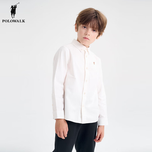 POLOWALK new product 2024 autumn boys' Oxford long-sleeved shirt big children's casual trendy college style children's top white 150