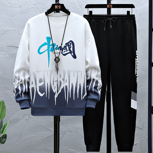 Boledi 13-jähriger Junge Frühling und Herbst reines Baumwoll-Sweatshirt 15 Schüler der Mittelschule Langarmed T-Shirt 16 Teenager Big Children's Base Shirt Top 683-K556 Grau (Sweatshirt + Hosen) 165 l (Empfohlenes Gewicht 98-120 Jin [Jin gleich 0,5 kg]))