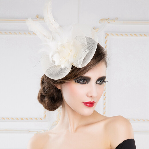 EE Summer New Style European and American Fashion Mesh Feather Headbands and Flower Top Hats Prom and Banquet T-Taiwan Trendy Products Red No Limit on Head Size