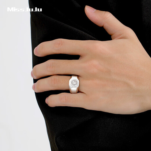 Miss JuJu PT950 platinum ring for men, fashionable platinum wide face men's ring, diamond-shaped imitation diamond turned flower ring, weight 13.62g