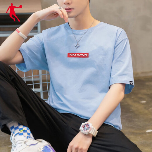 Jordan T-shirt à manches courtes pour hommes Coton Pure Pure Coton respirant à manches à manches à manches Tops de fitness Vêtements de sport Men à manches courtes 1349 Hydrogène Blue-Letter (coton pur) S