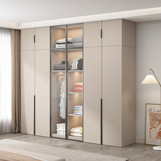 JINGTONG solid wood wardrobe bedroom home light luxury multi-door large wardrobe storage storage cabinet 4 doors 1.6m main cabinet promotional model