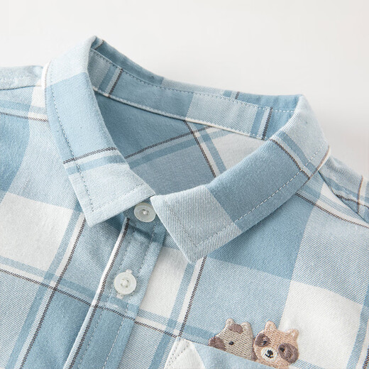 DAVE&BELLA boys' shirts, long-sleeved children's tops, children's plaid shirts, boys' clothes, spring new children's clothes, blue, in stock, 100 cm (recommended height 90-100cm)