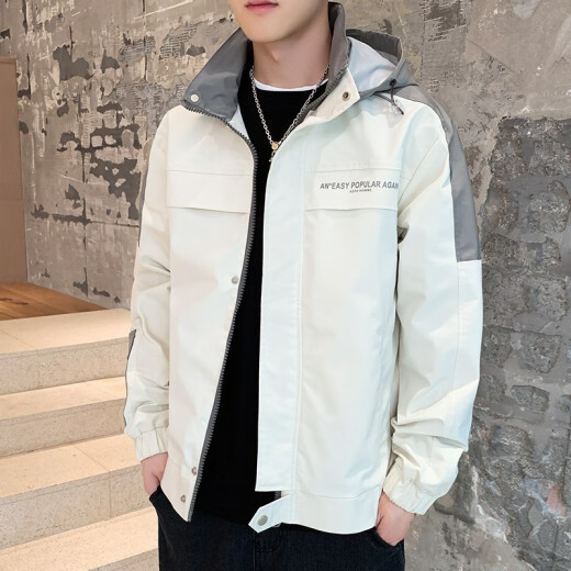 NASAPONY official brand jacket men's spring and autumn jacket men's loose hooded top men's autumn and winter baseball uniform work clothes 9902 no velvet #off-white (jacket) XL (too small, recommended 112-127Jin [Jin equals 0.5 kg])